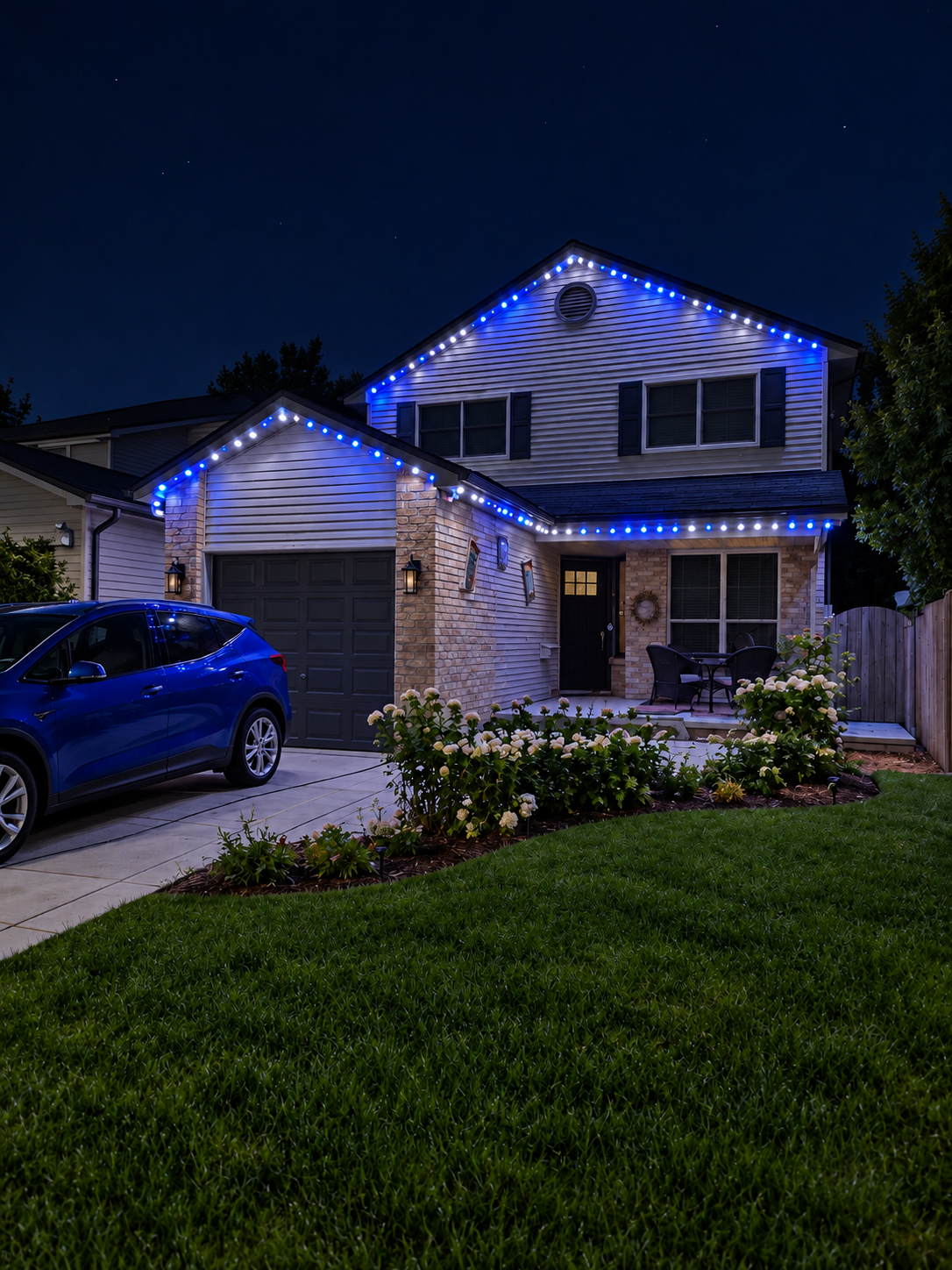 Imperial LED lighting — same house, blue lights